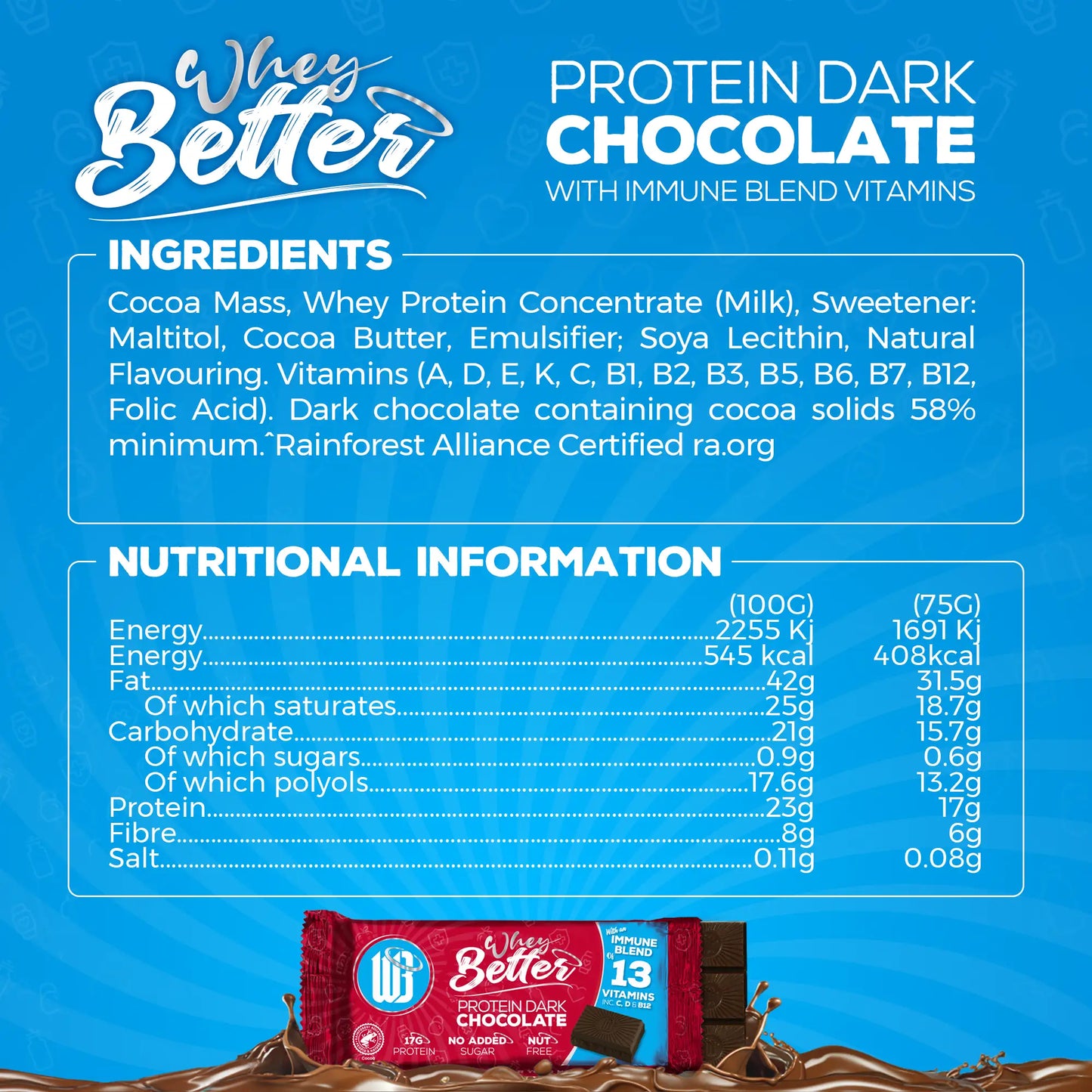 Protein Dark Chocolate 75g Bar