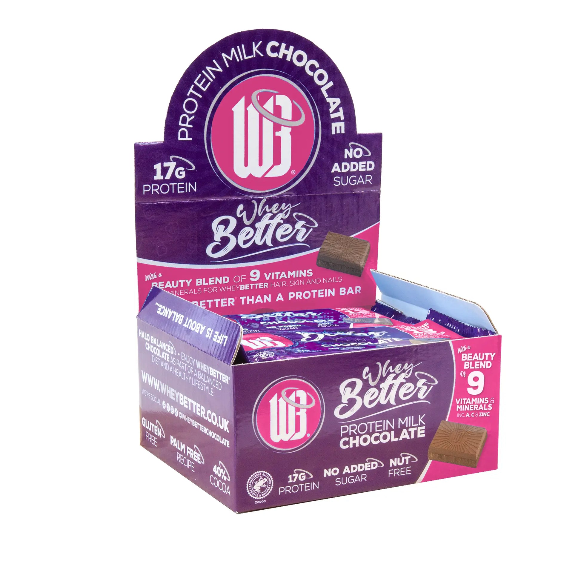 wheybetter protein milk chocolate with beauty blend vitamins 12 bar box