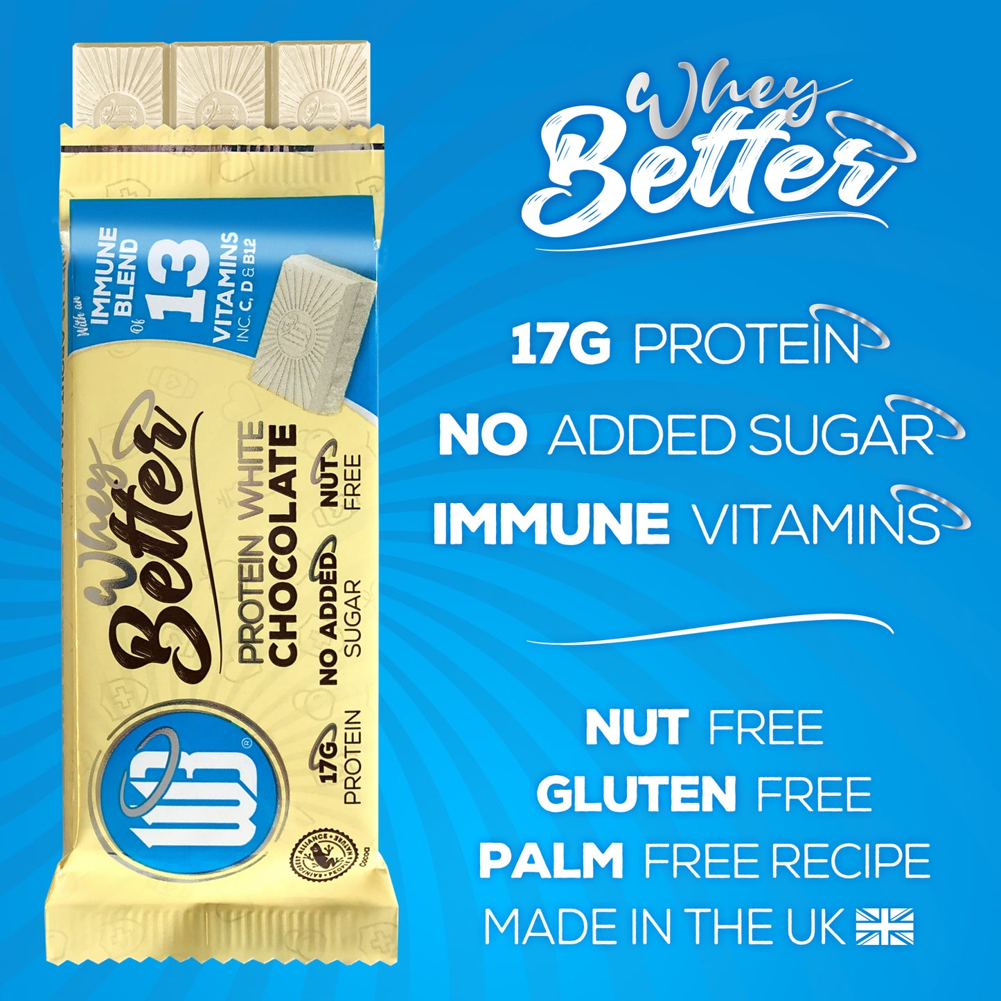 Protein White Chocolate - 75g Bar With Immune Blend Vitamins